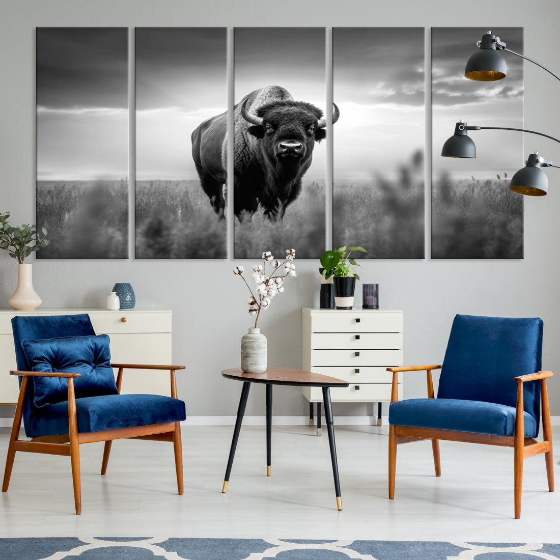 Cow Bighorn Wall Art Canvas Print, Longhorn Texas Large Cow Animal Canvas Print