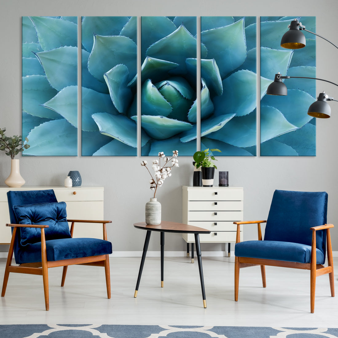 Large Wall Art Canvas Print - Blue Agave Flower Taken over It