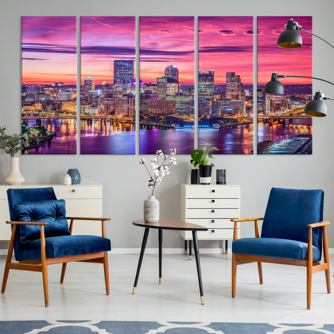 Pittsburgh Skyline Wall Art pink sky sunset cityscape Canvas Print Pennsylvania wall decor