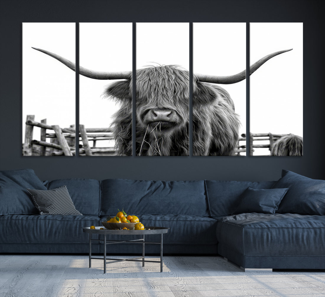 Bighorn Wall Art Cow Canvas Print Black White Artwork Mountain Lounge Farmhouse Wall Decor