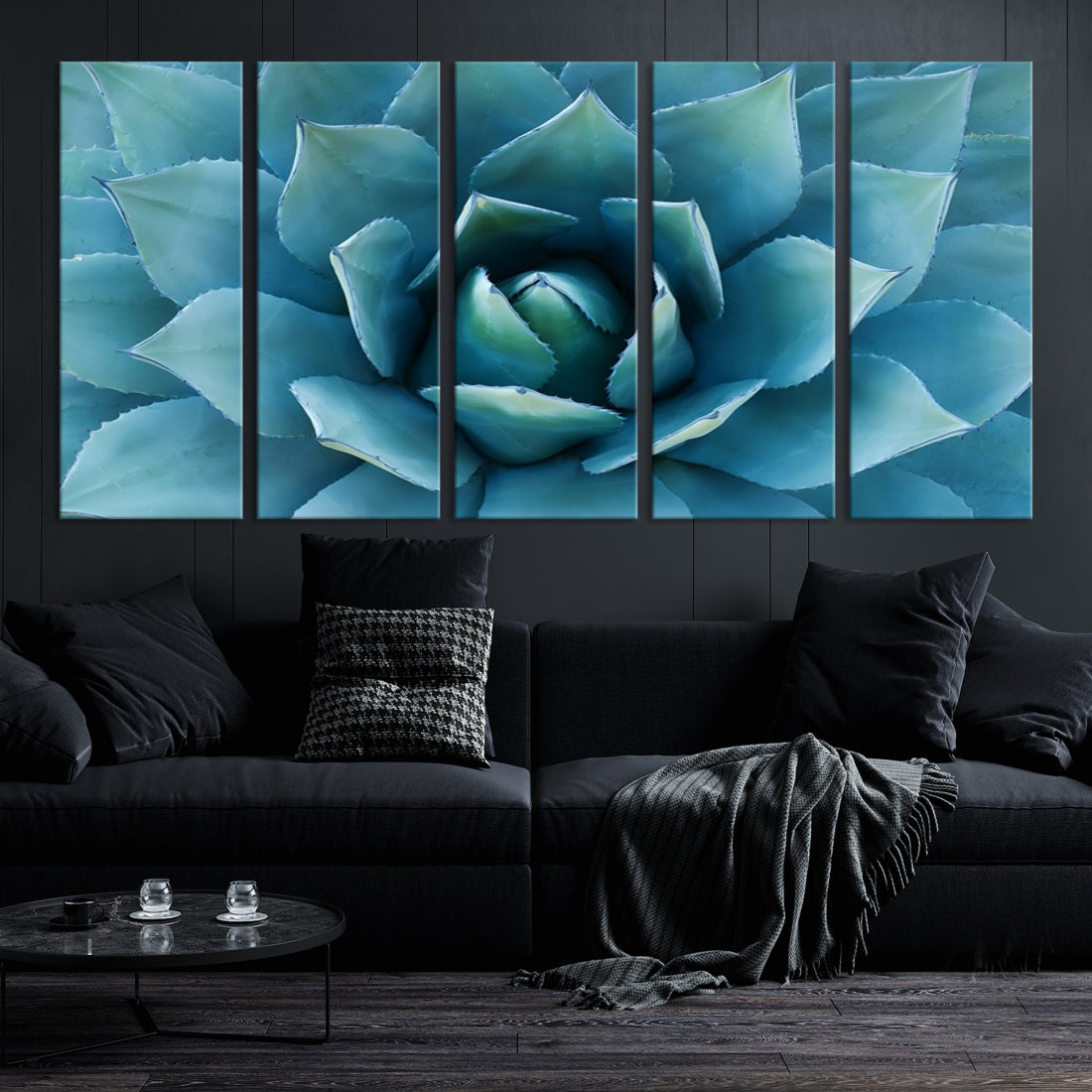 Large Wall Art Canvas Print - Blue Agave Flower Taken over It