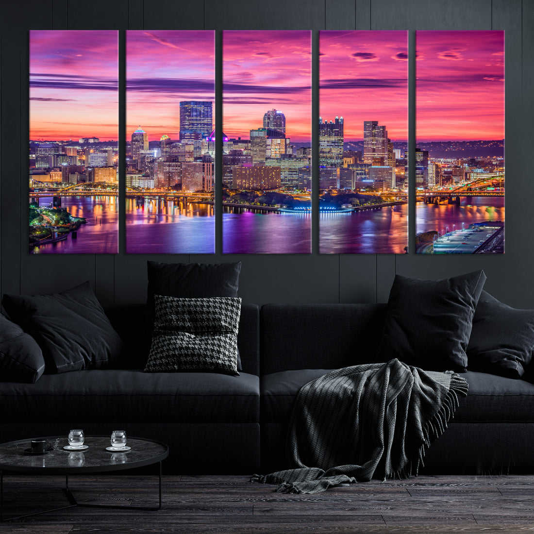 Pittsburgh Skyline Wall Art pink sky sunset cityscape Canvas Print Pennsylvania wall decor