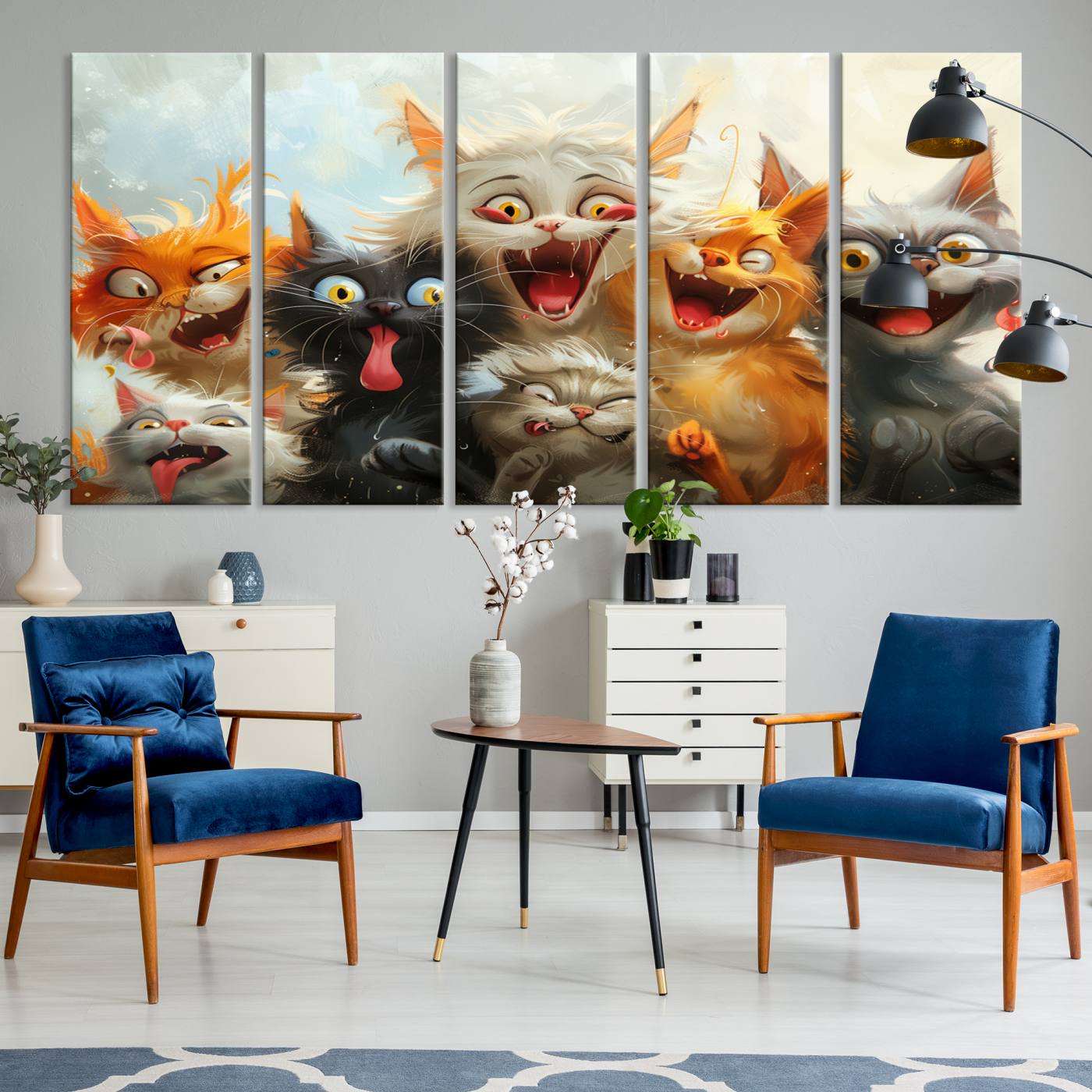 Pixar Cats Wall Art Canvas Print, Fanny Cat Wall Art Print, Comic Cartoon Cat Print