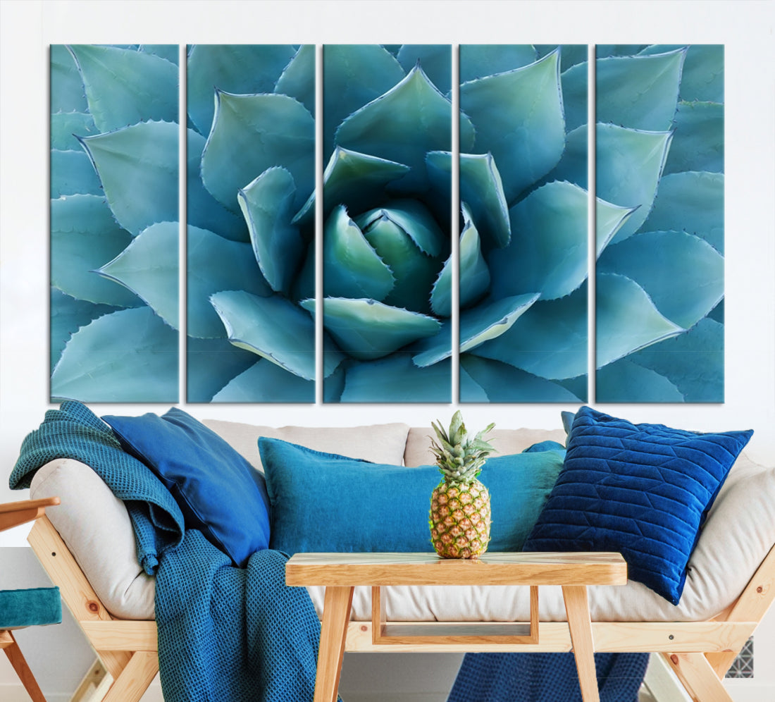 Large Wall Art Canvas Print - Blue Agave Flower Taken over It