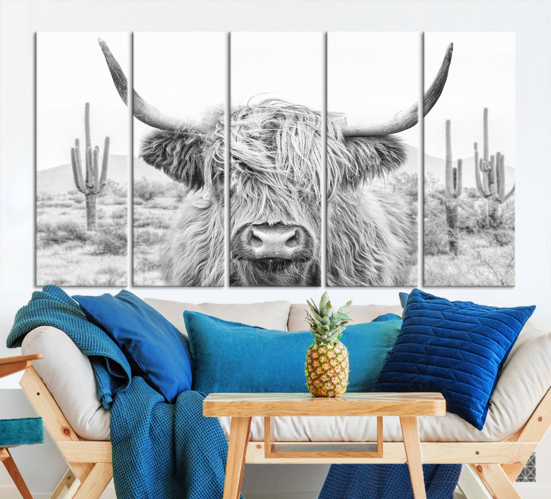 Longhorn Cow Wall Art Large Canvas Print Landscape Animal Framed Art Set of 3