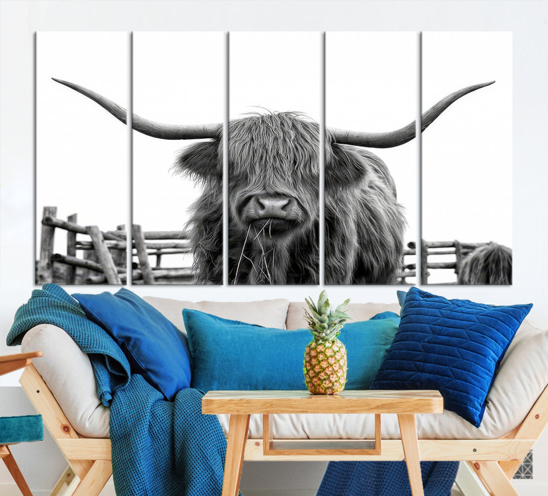 Bighorn Wall Art Cow Canvas Print Black White Artwork Mountain Lounge Farmhouse Wall Decor