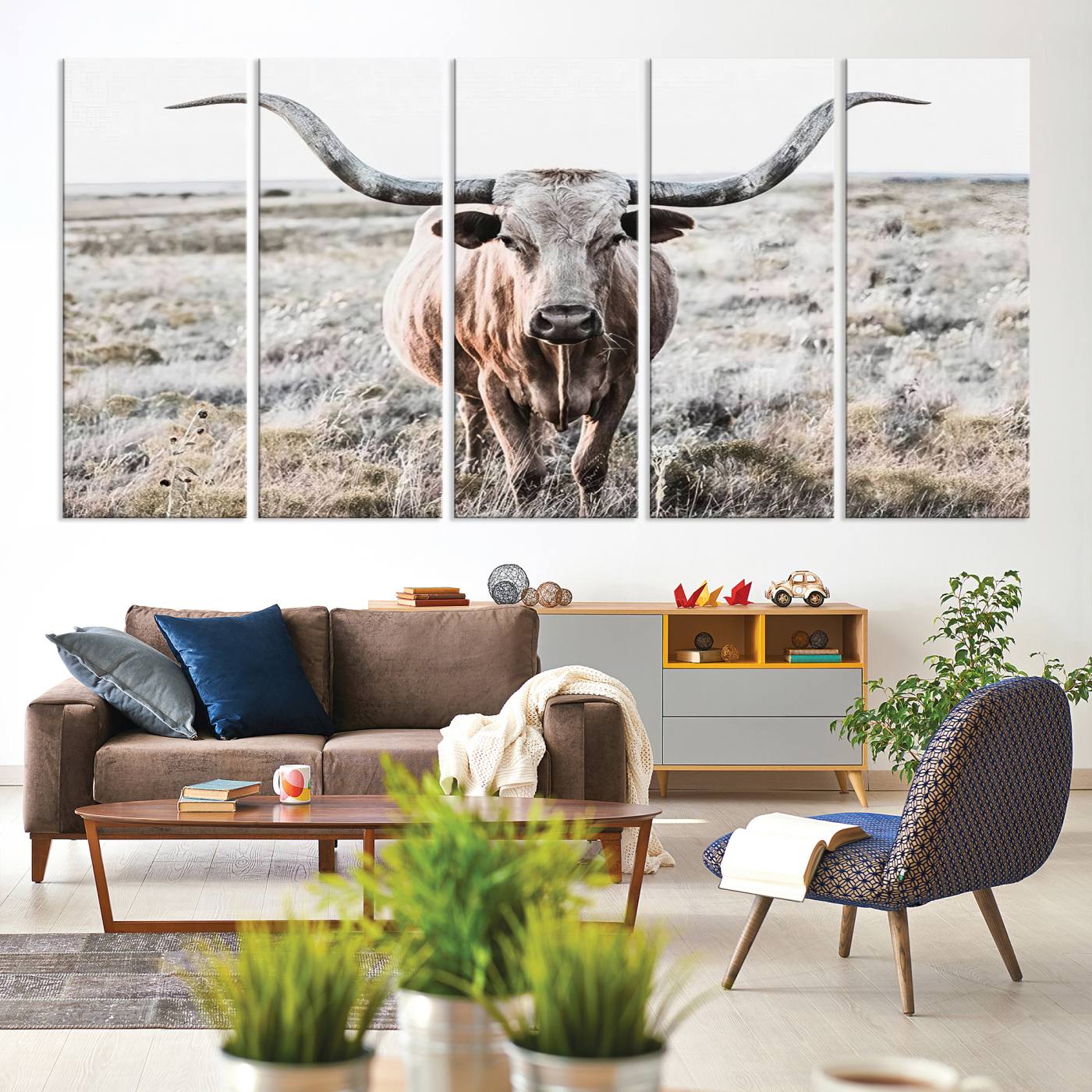 Texas Cow Longhorn Wall Art Canvas Print, Cattle Bighorn Wall Art Print