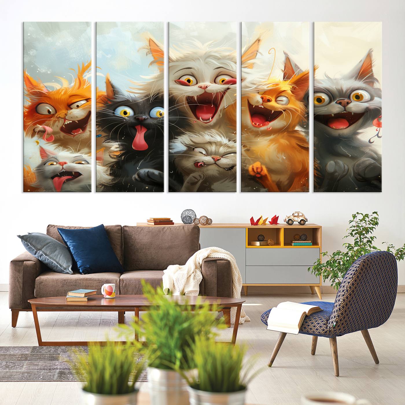 Pixar Cats Wall Art Canvas Print, Fanny Cat Wall Art Print, Comic Cartoon Cat Print