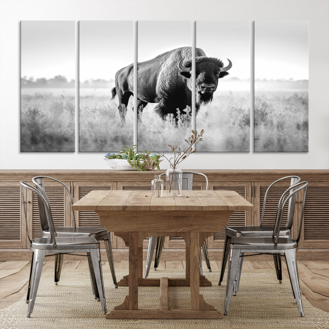 Cow Bighorn Wall Art Canvas Print, Longhorn Texas Large Cow Animal Canvas Print