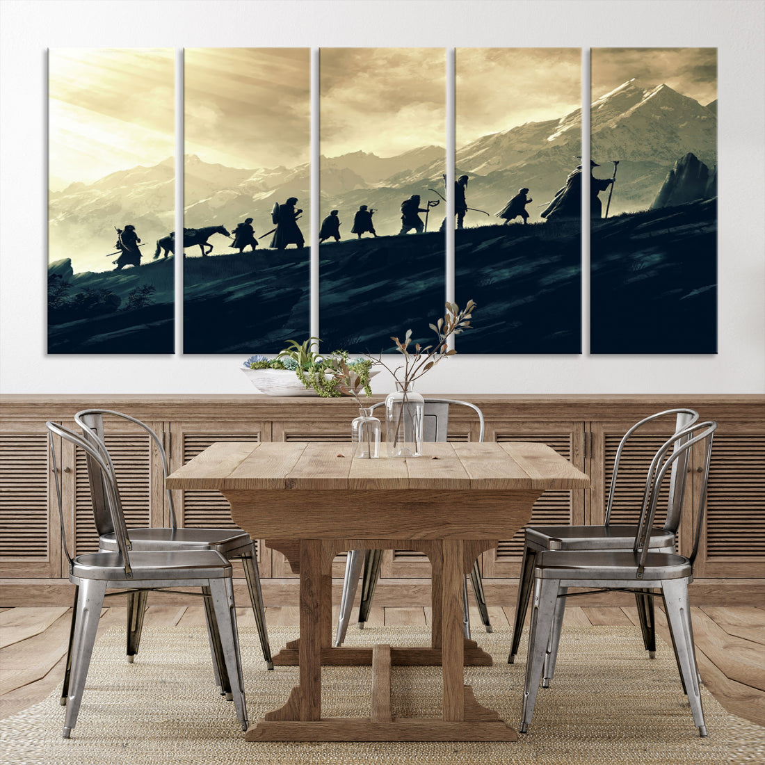 Fellowship of the Ring Wall Art Canvas Print, Framed set of 3 LOTR Print, Lord of the Rings Canvas Art