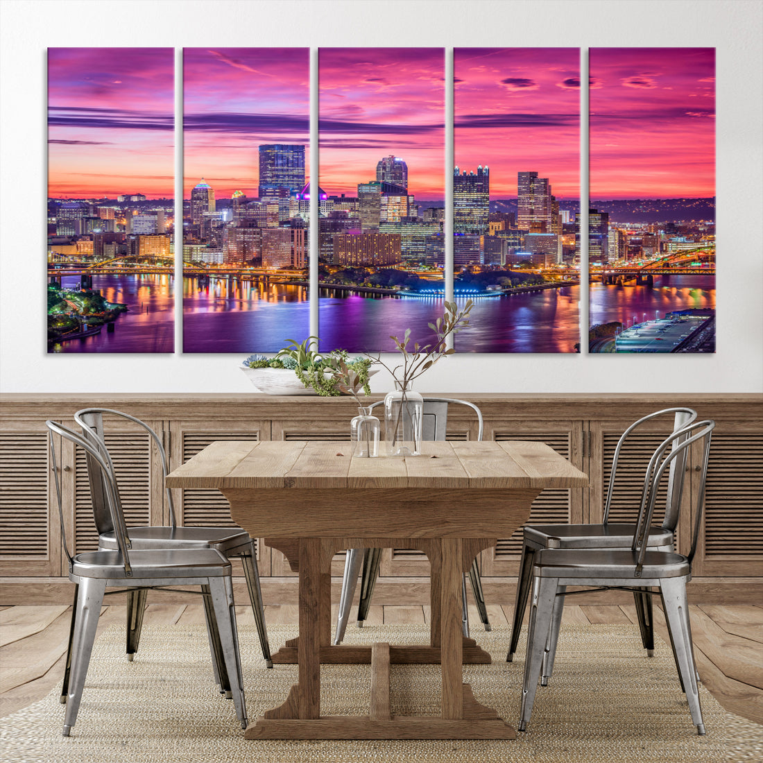 Pittsburgh Skyline Wall Art pink sky sunset cityscape Canvas Print Pennsylvania wall decor