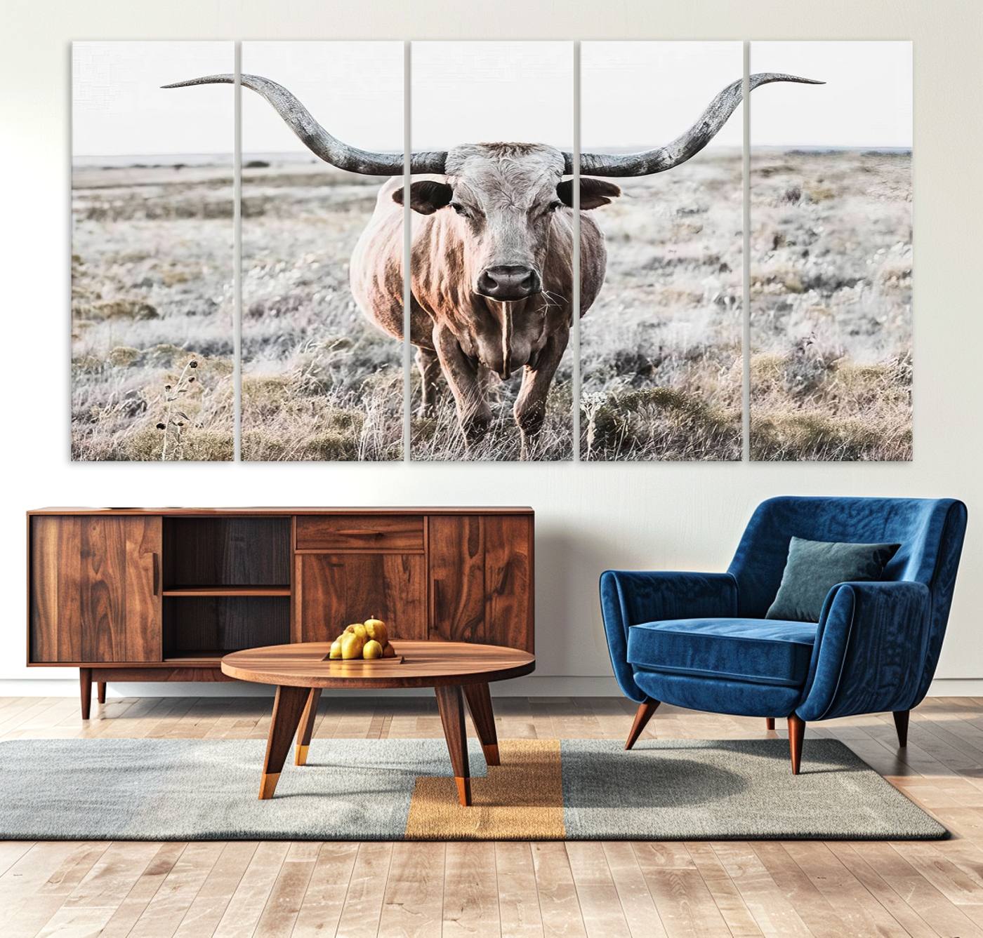 Texas Cow Longhorn Wall Art Canvas Print, Cattle Bighorn Wall Art Print