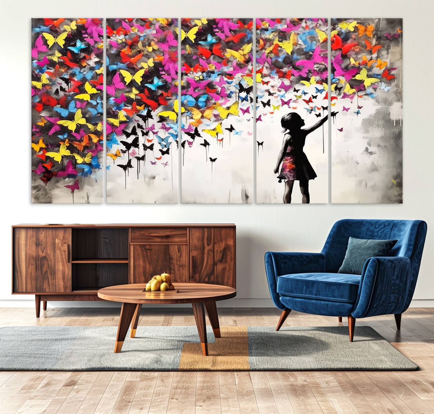 Banksy Style Girl and Butterfly Wall Art Canvas Print