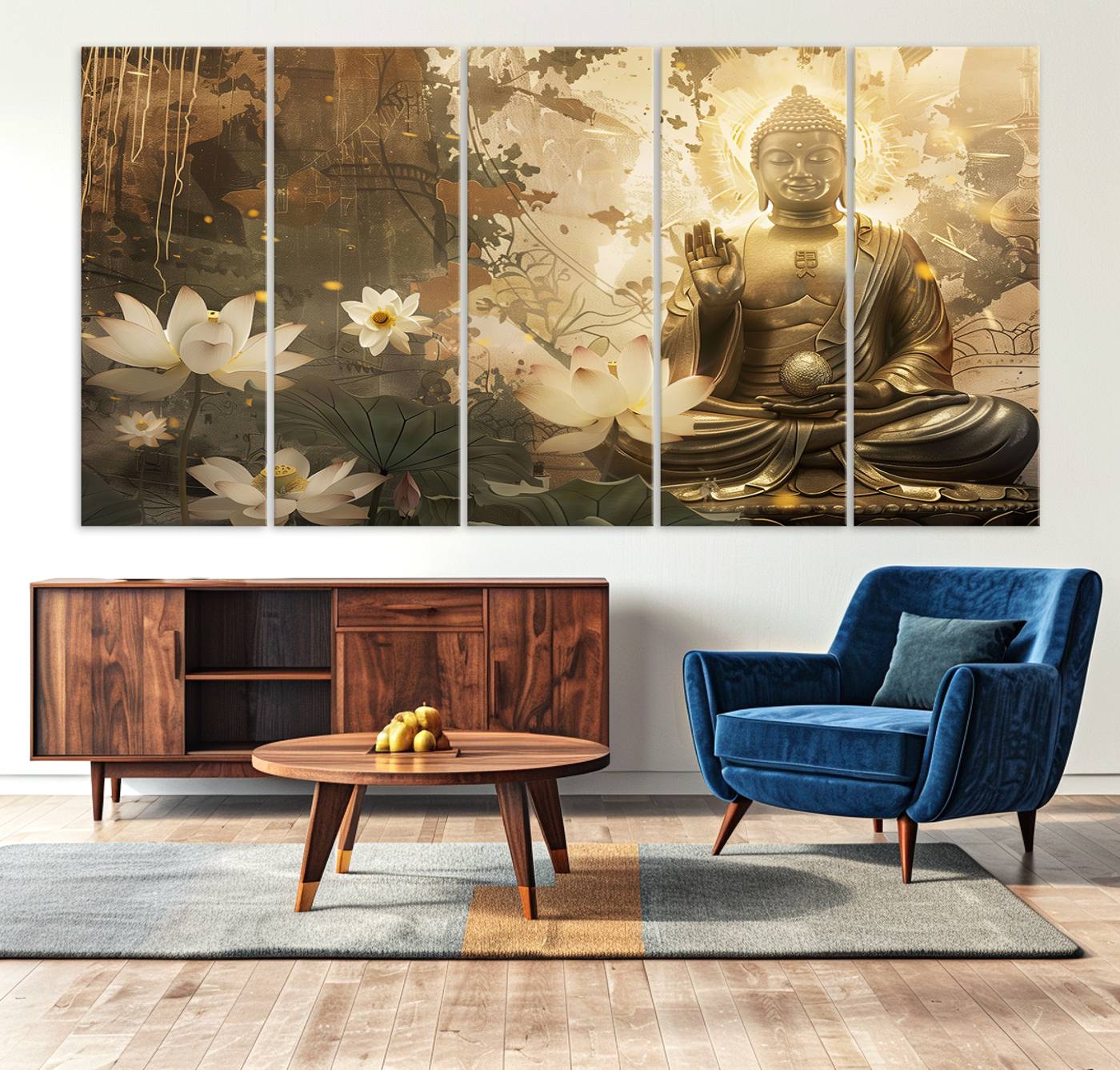 Buddha and Lotus Wall Art Canvas Print, Buddha Meditation Room Decor, Yoga Room Wall Art