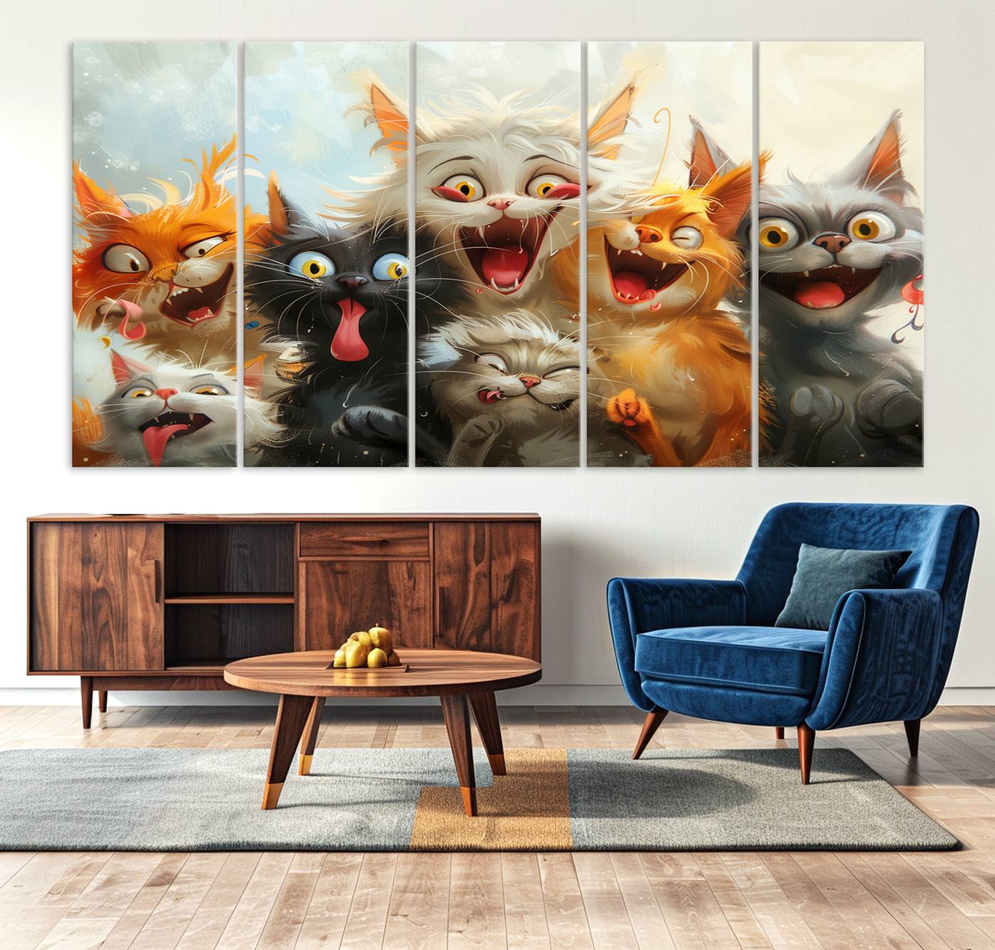 Pixar Cats Wall Art Canvas Print, Fanny Cat Wall Art Print, Comic Cartoon Cat Print