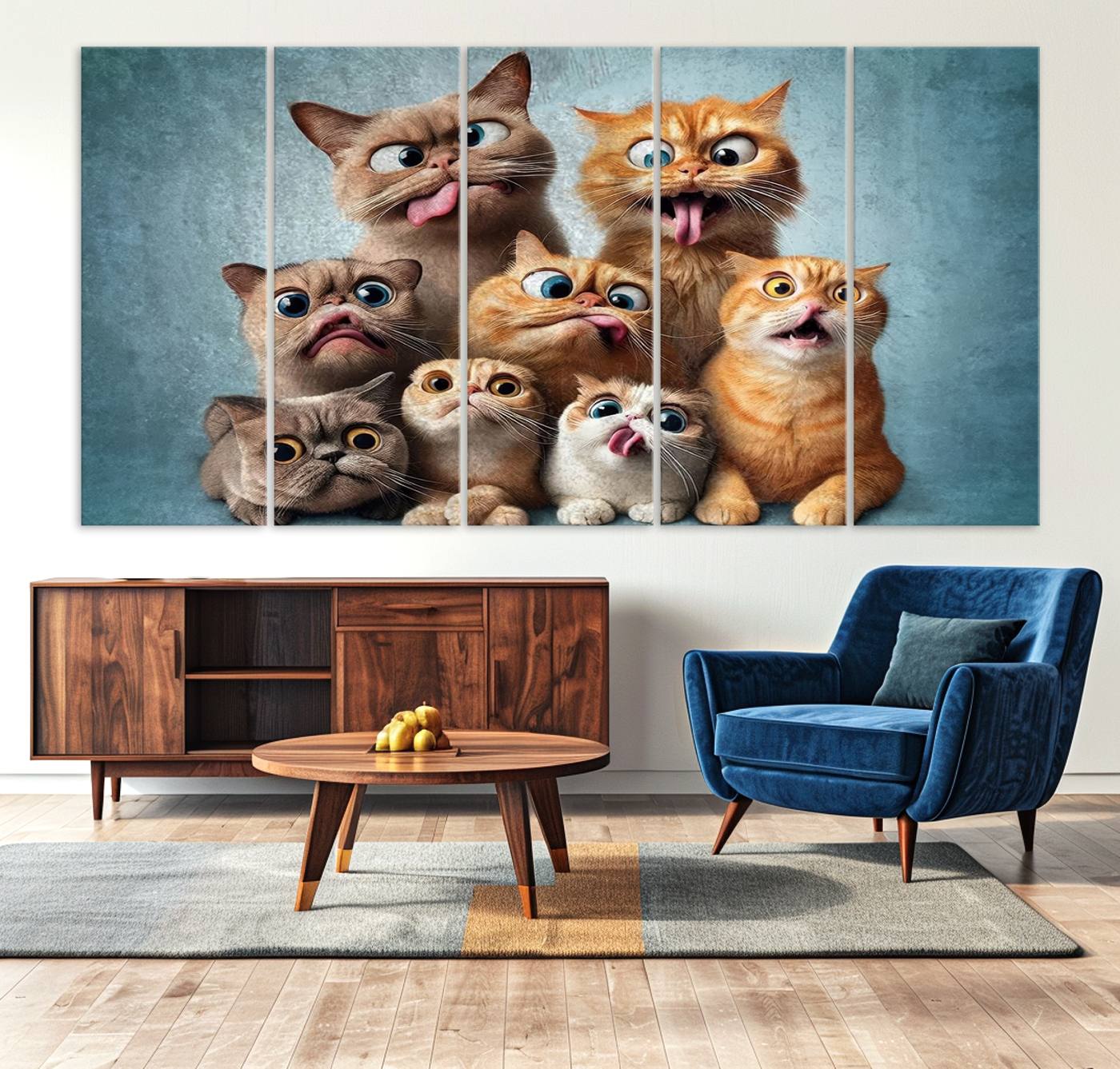 Fanny Cats Wall Art Canvas Print, Pixar Style Cat Wall Art Print, Comic Cartoon Cat Print