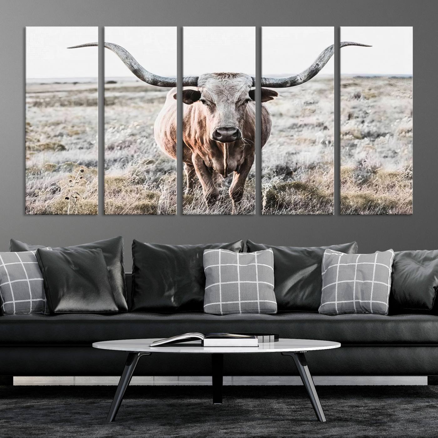 Texas Cow Longhorn Wall Art Canvas Print, Cattle Bighorn Wall Art Print