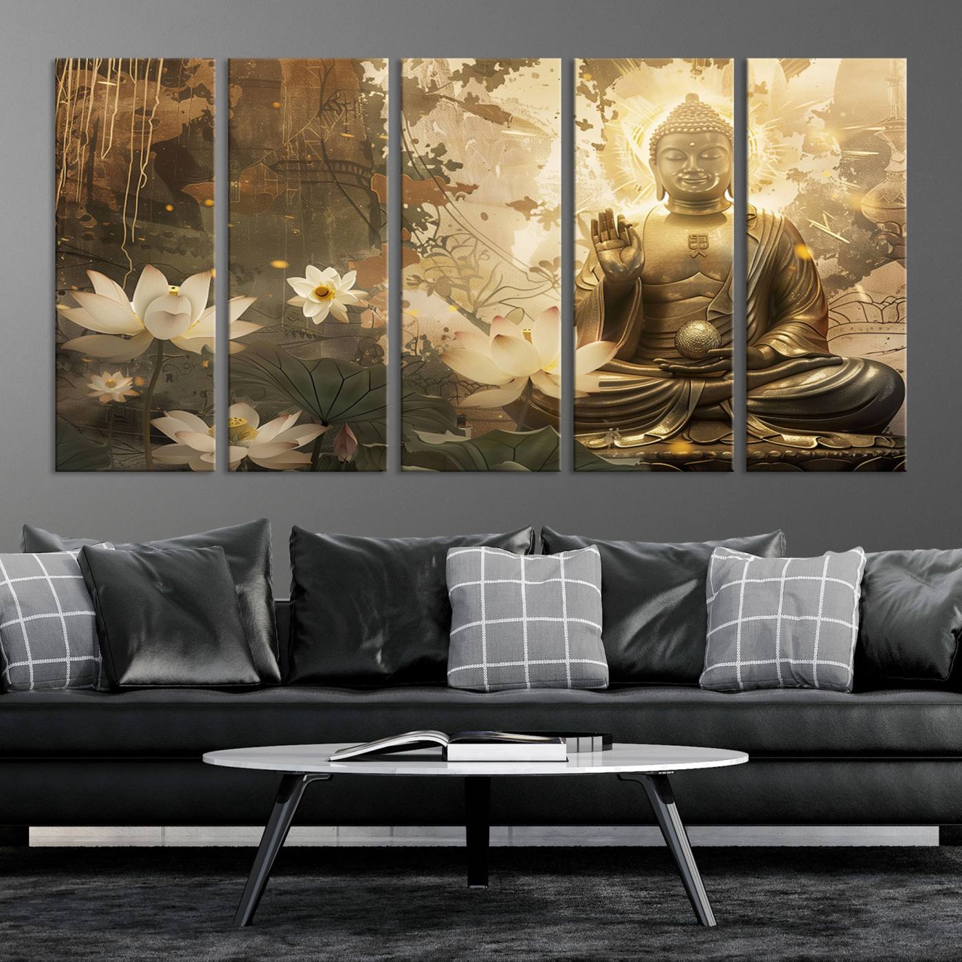 Buddha and Lotus Wall Art Canvas Print, Buddha Meditation Room Decor, Yoga Room Wall Art