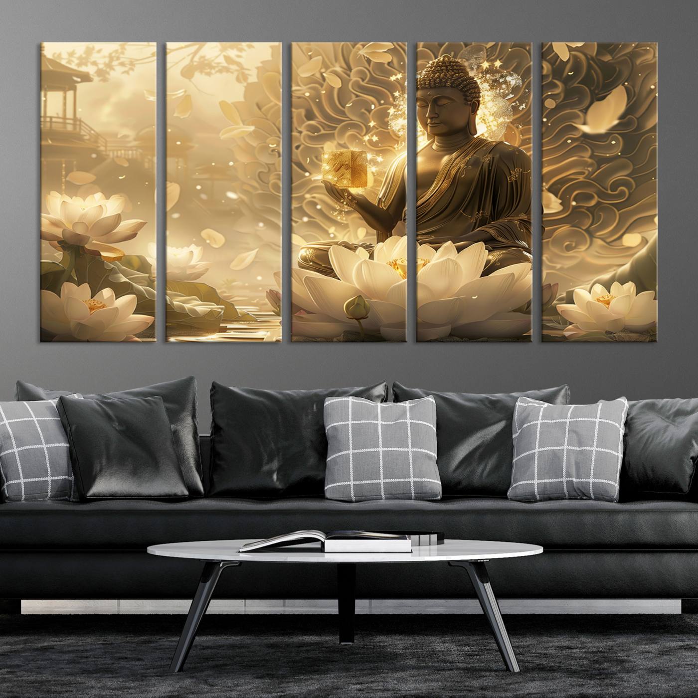 Buddha Wall Art Canvas Print, Buddha Meditation Room Decor, Yoga Room Wall Art, Lotus Wall Art