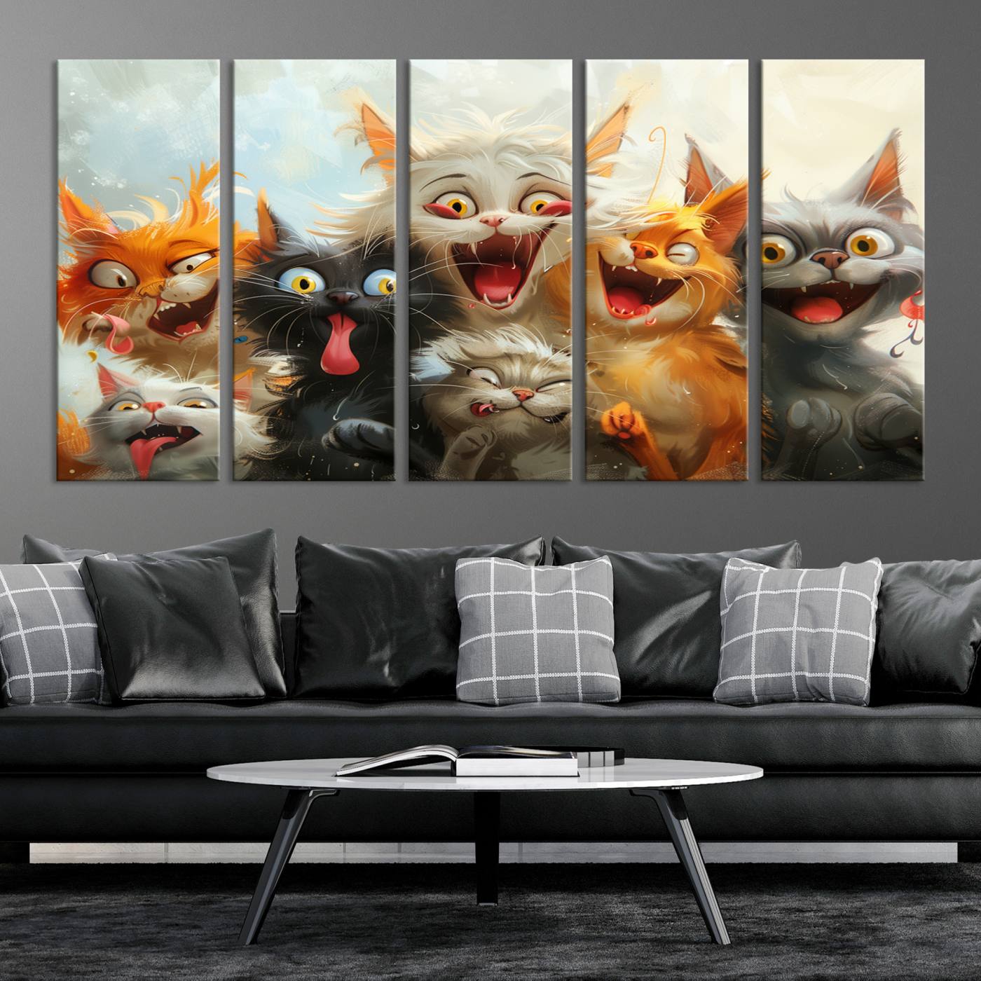 Pixar Cats Wall Art Canvas Print, Fanny Cat Wall Art Print, Comic Cartoon Cat Print