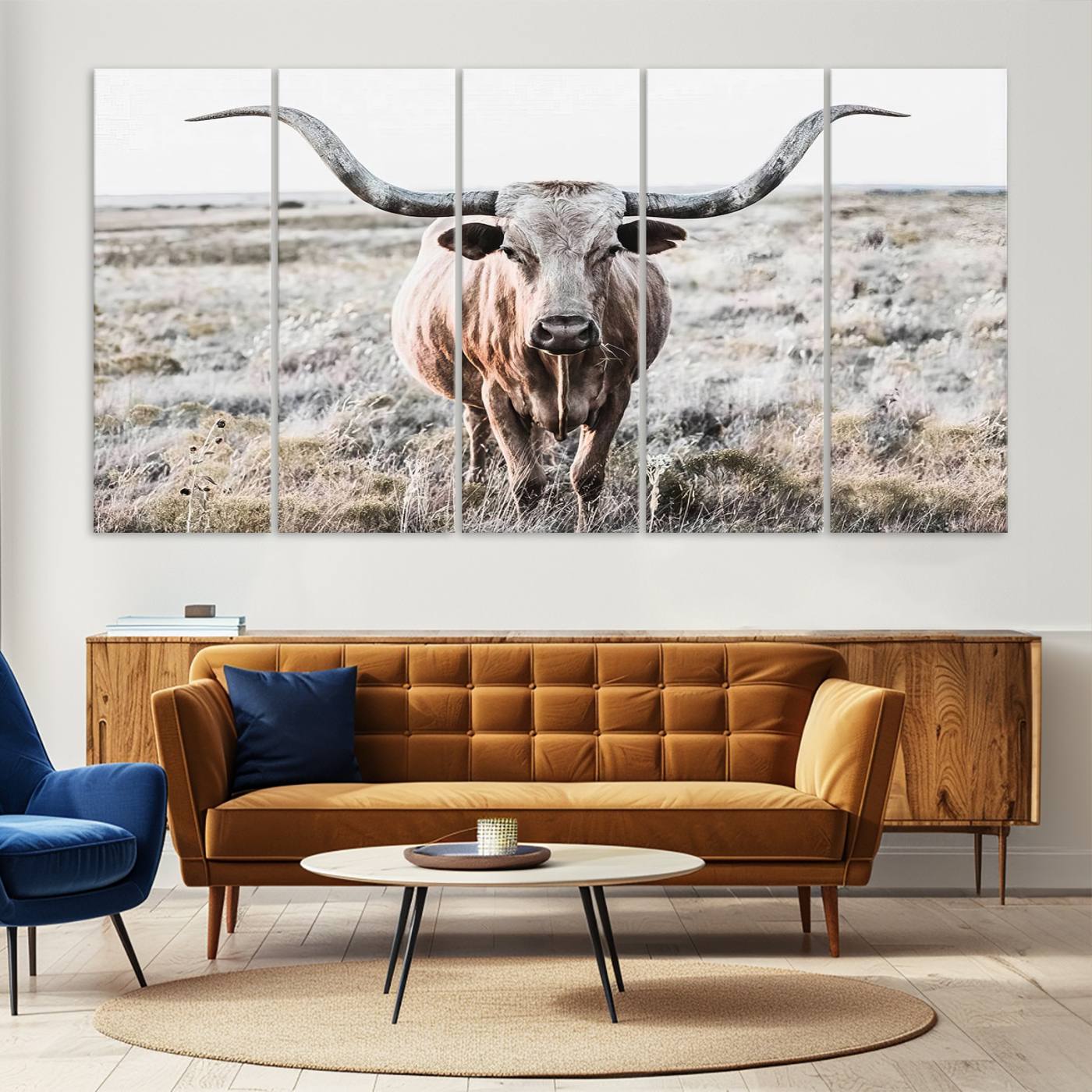 Texas Cow Longhorn Wall Art Canvas Print, Cattle Bighorn Wall Art Print