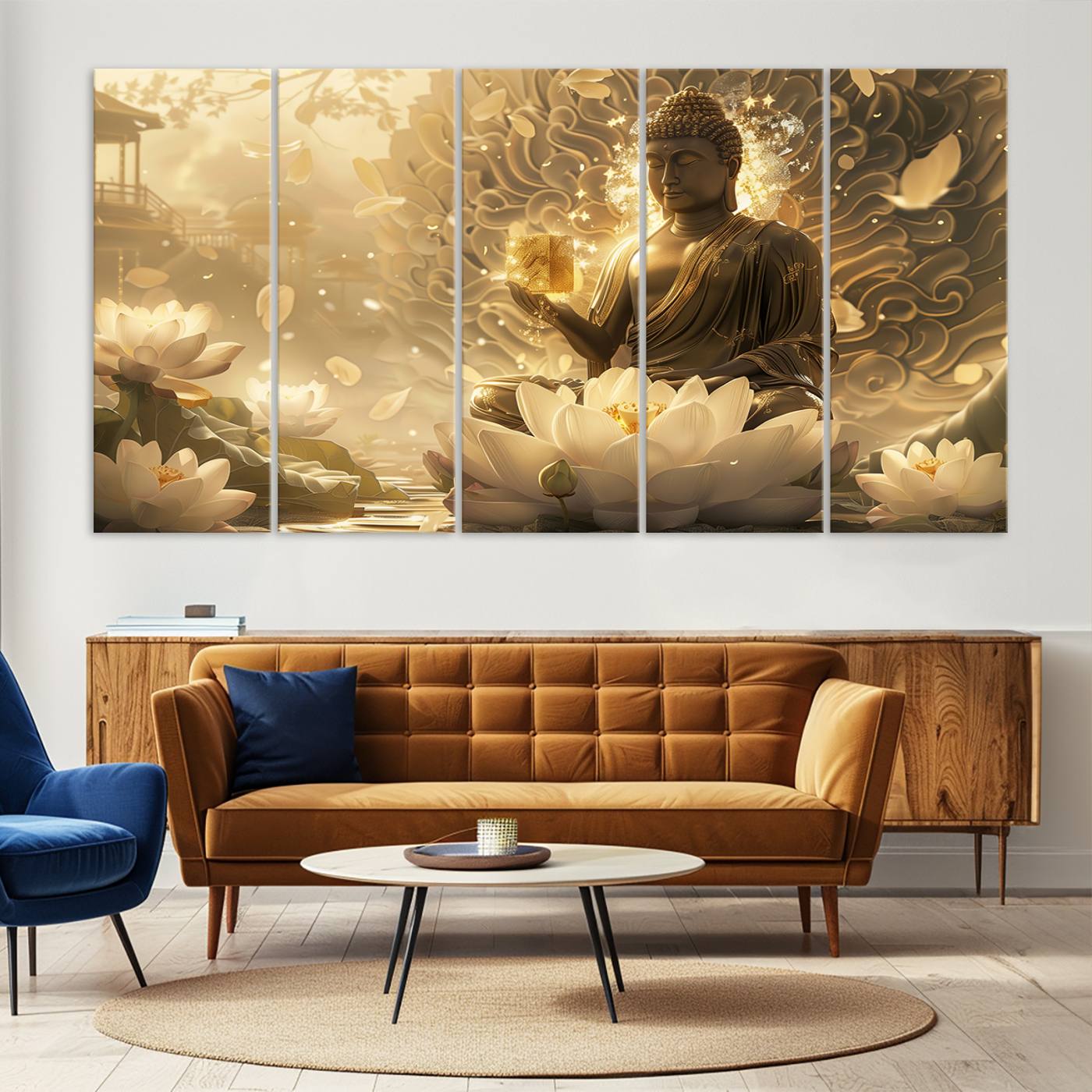 Buddha Wall Art Canvas Print, Buddha Meditation Room Decor, Yoga Room Wall Art, Lotus Wall Art