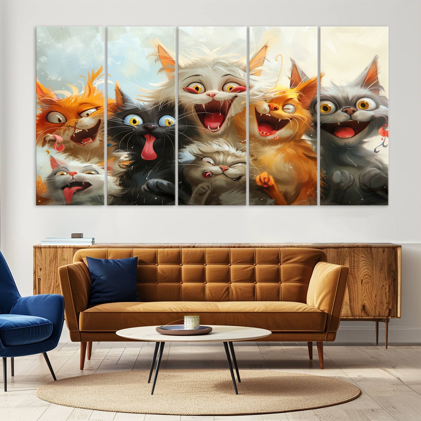 Pixar Cats Wall Art Canvas Print, Fanny Cat Wall Art Print, Comic Cartoon Cat Print