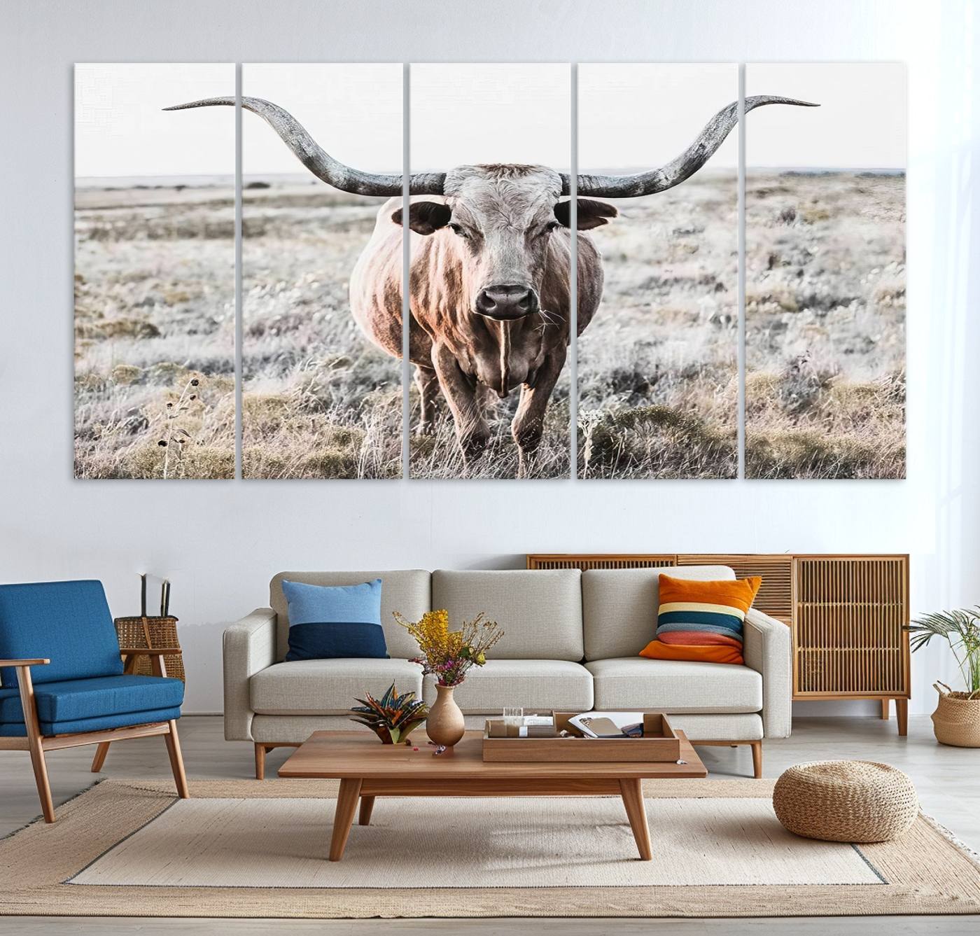 Texas Cow Longhorn Wall Art Canvas Print, Cattle Bighorn Wall Art Print