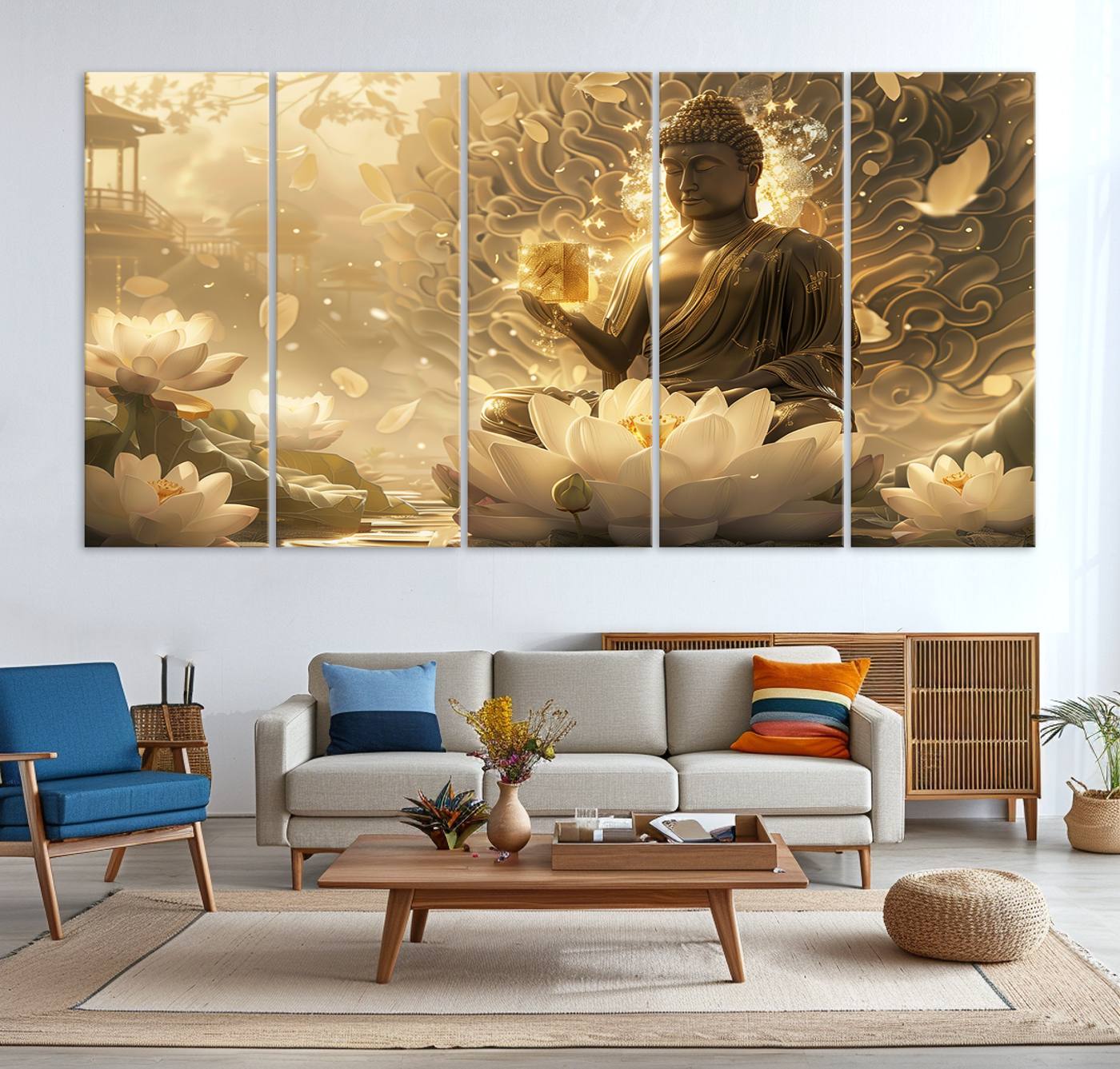 Buddha Wall Art Canvas Print, Buddha Meditation Room Decor, Yoga Room Wall Art, Lotus Wall Art