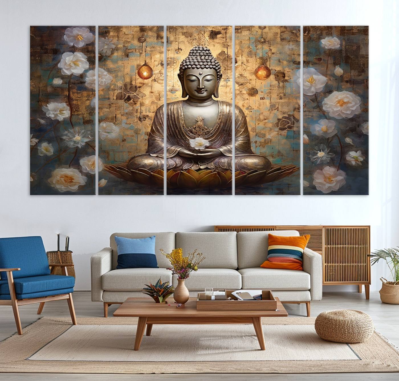 Buddha Wall Art Canvas Print, Hindu Buddha Meditation Room Decor