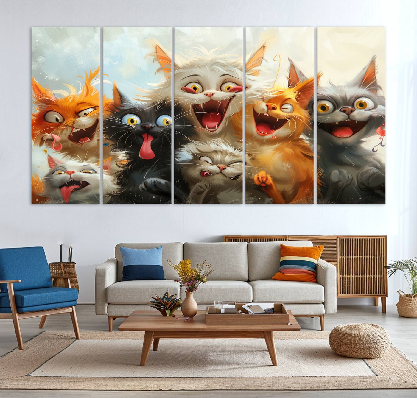 Pixar Cats Wall Art Canvas Print, Fanny Cat Wall Art Print, Comic Cartoon Cat Print