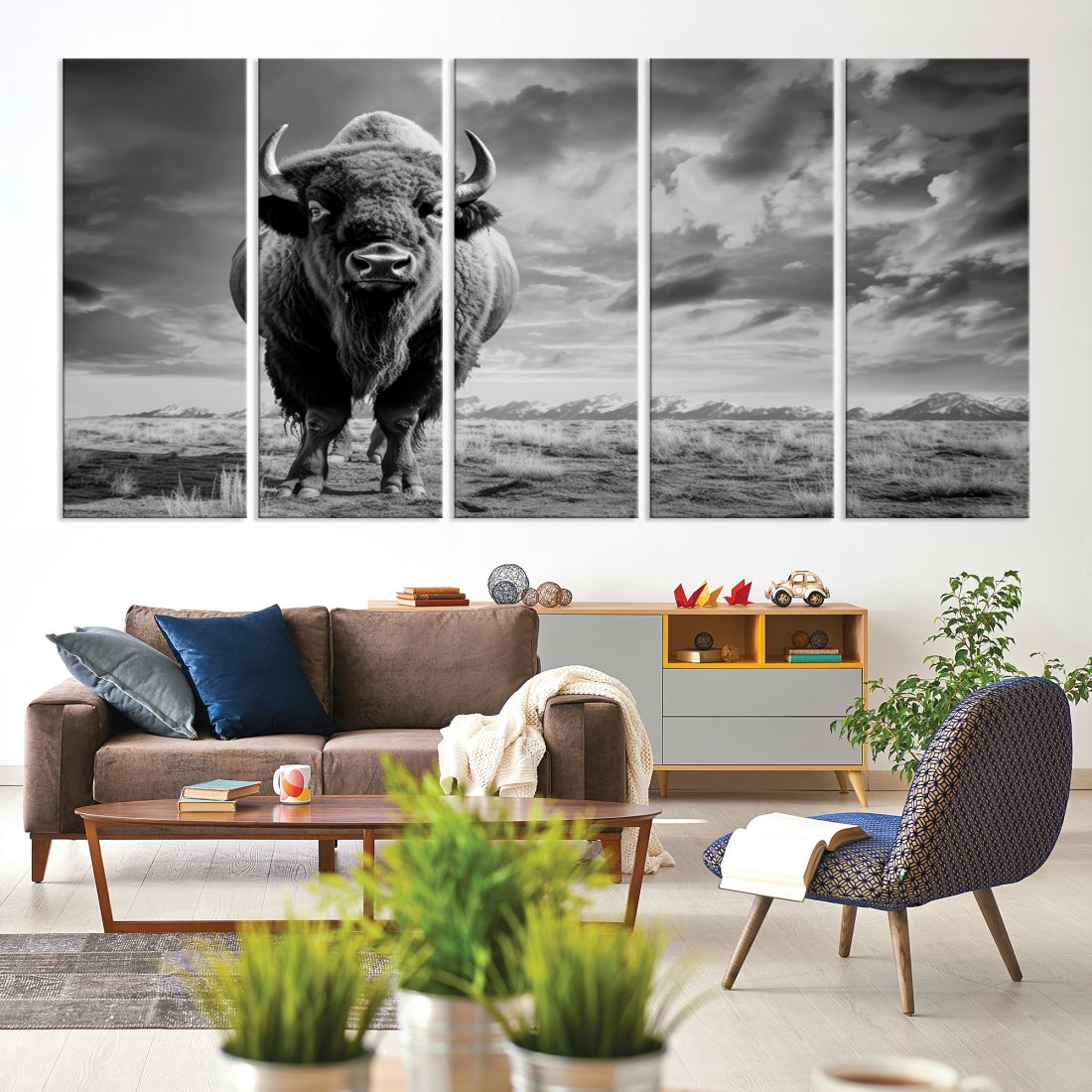 Cow Bighorn Wall Art Canvas Print, Longhorn Texas Large Cow Animal Canvas Print