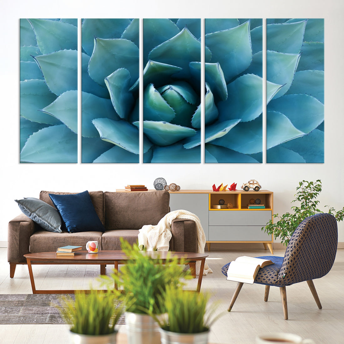 Large Wall Art Canvas Print - Blue Agave Flower Taken over It