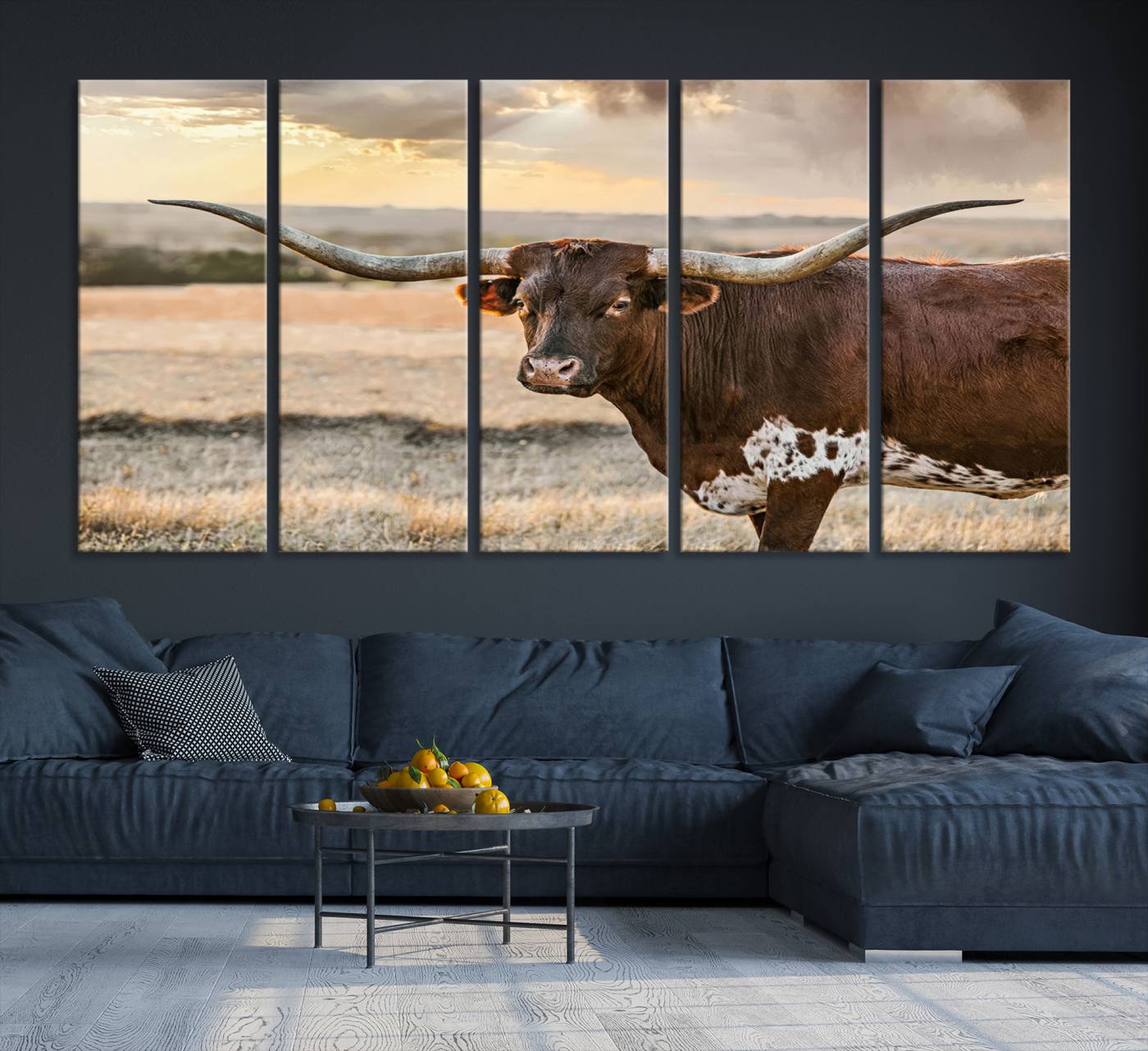 Bighorn Cow Texas Theme Decor Wall Art Canvas Print, Cattle Longhorn Wall Art Print