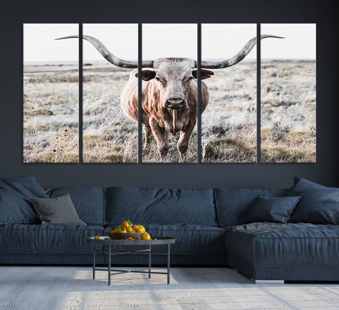 Texas Cow Longhorn Wall Art Canvas Print, Cattle Bighorn Wall Art Print