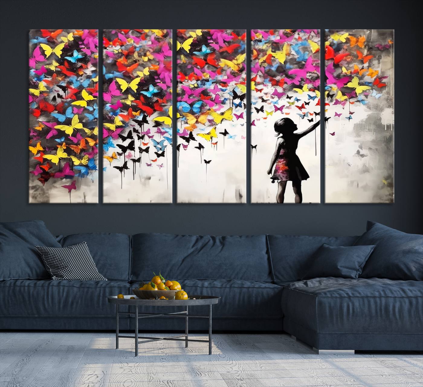 Banksy Style Girl and Butterfly Wall Art Canvas Print