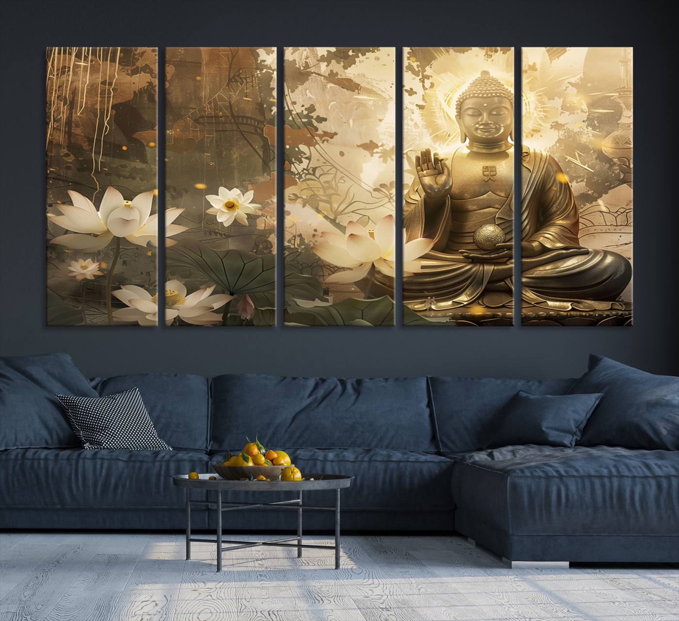 Buddha and Lotus Wall Art Canvas Print, Buddha Meditation Room Decor, Yoga Room Wall Art