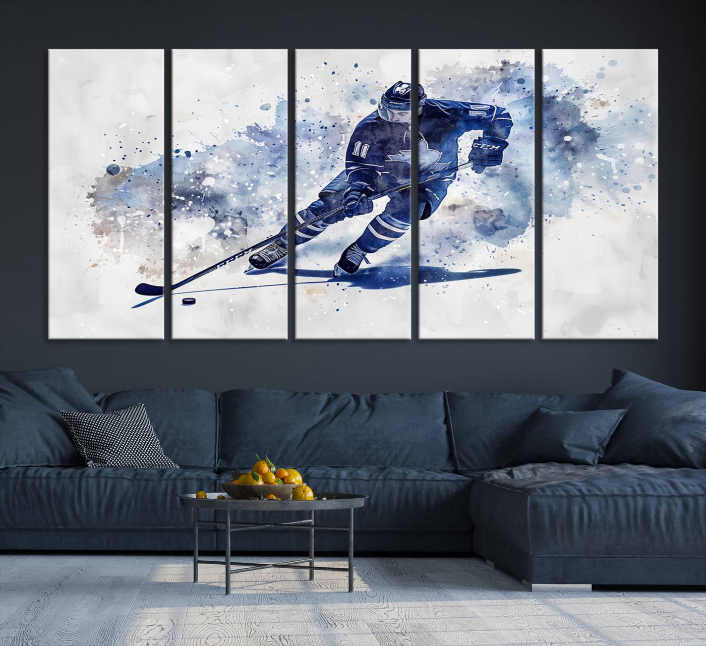 Abstract Watercolor Hockey Player Wall Art Canvas Print for Sport Room Decor