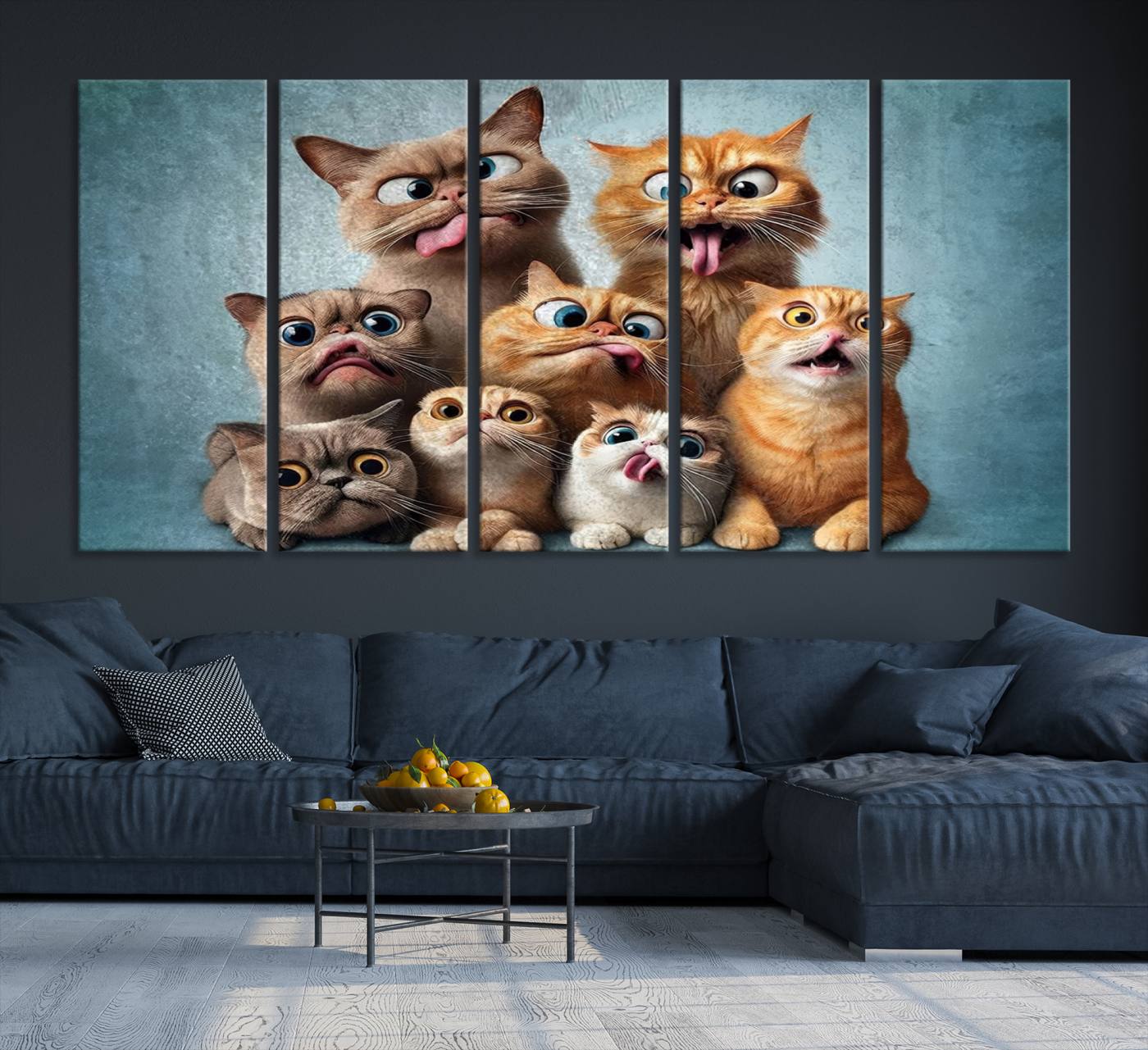 Fanny Cats Wall Art Canvas Print, Pixar Style Cat Wall Art Print, Comic Cartoon Cat Print