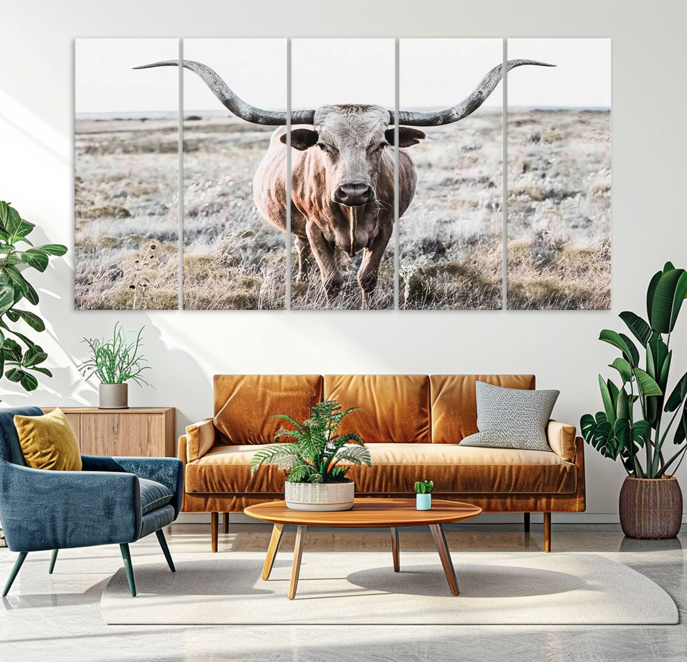 Texas Cow Longhorn Wall Art Canvas Print, Cattle Bighorn Wall Art Print