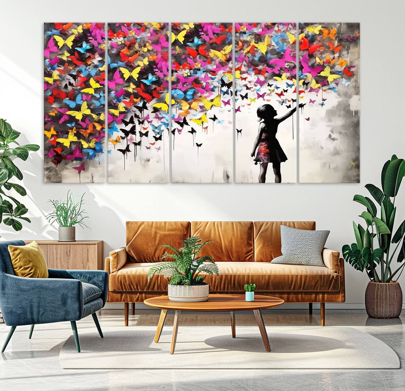 Banksy Style Girl and Butterfly Wall Art Canvas Print