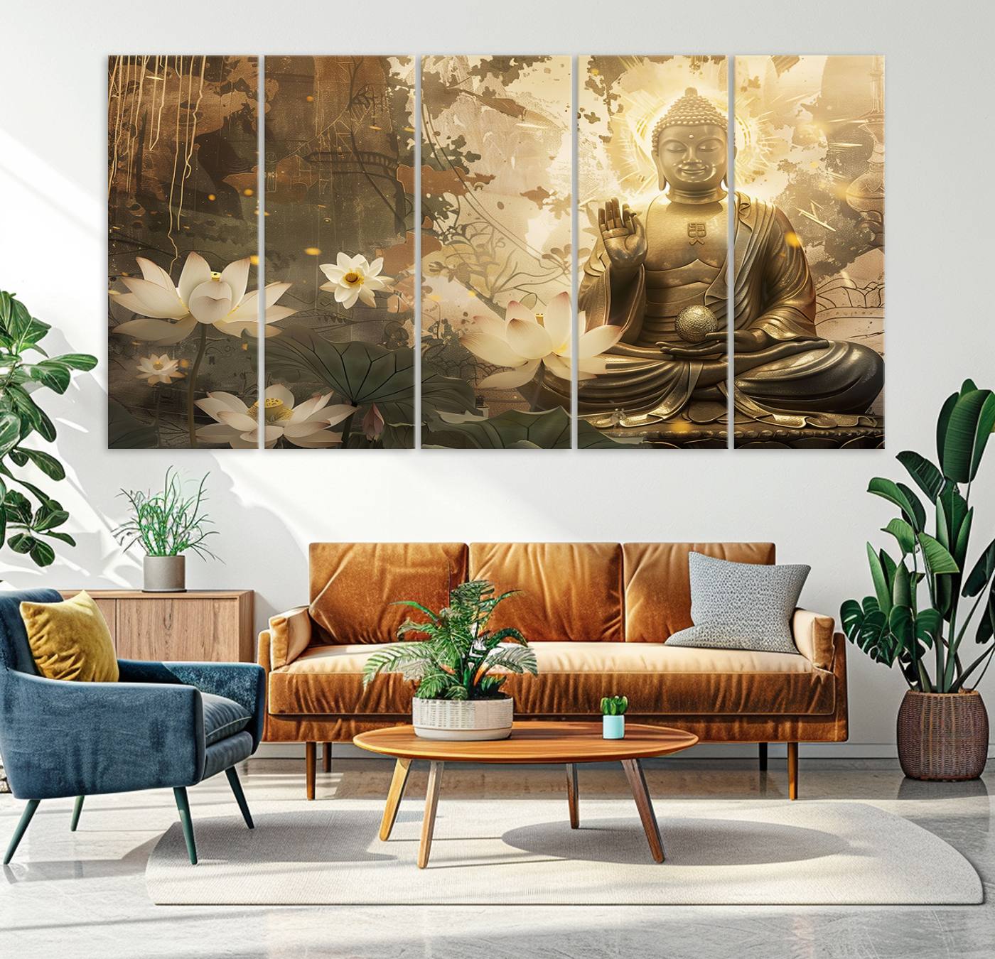 Buddha and Lotus Wall Art Canvas Print, Buddha Meditation Room Decor, Yoga Room Wall Art