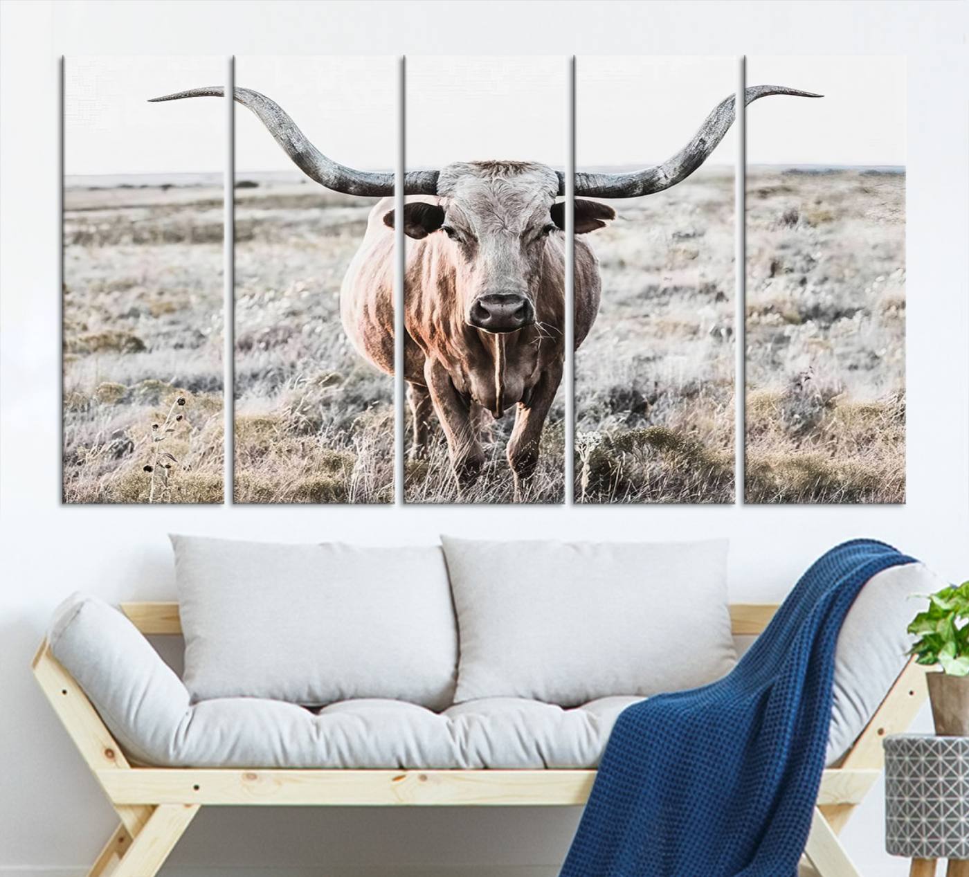 Texas Cow Longhorn Wall Art Canvas Print, Cattle Bighorn Wall Art Print