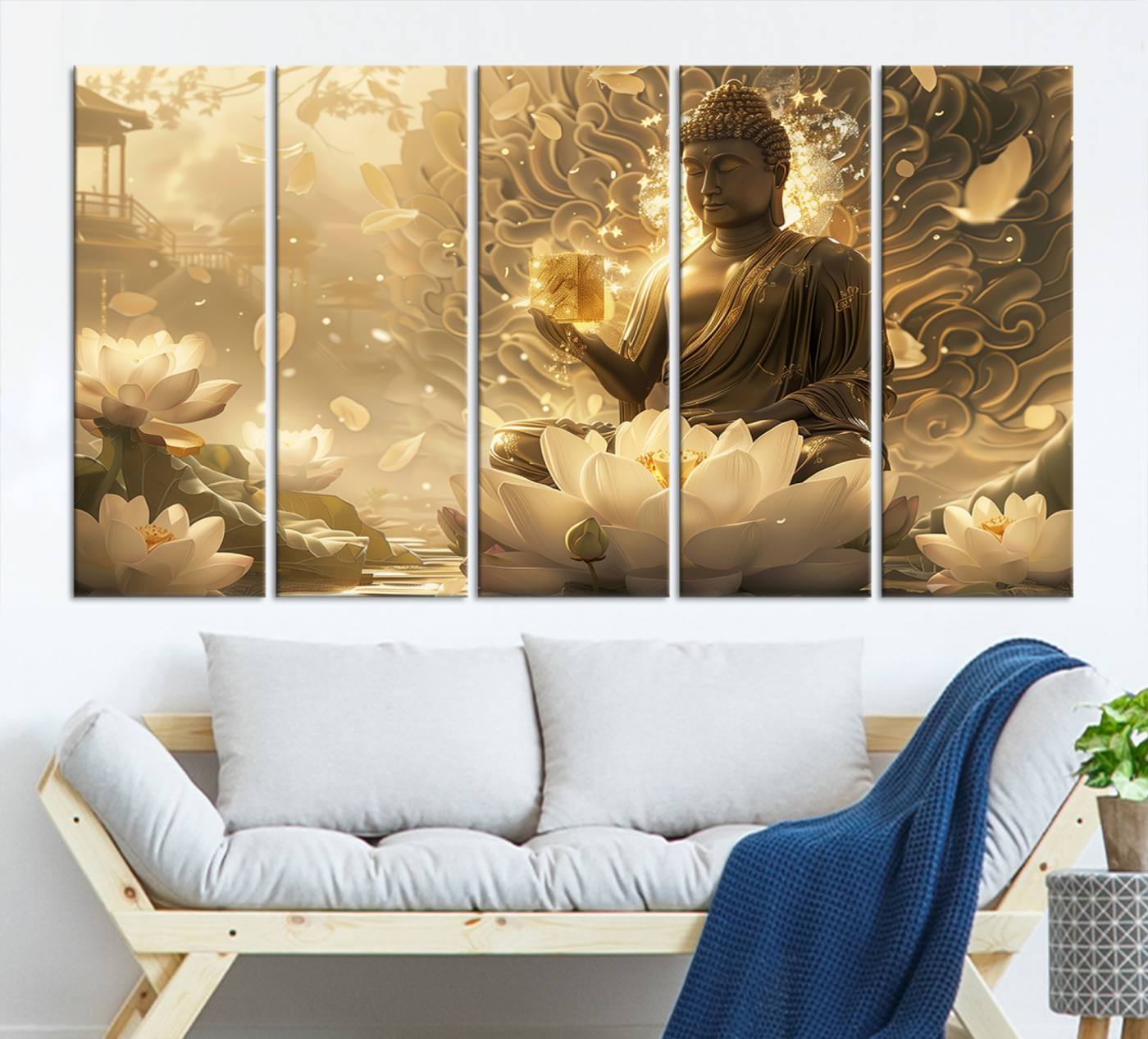 Buddha Wall Art Canvas Print, Buddha Meditation Room Decor, Yoga Room Wall Art, Lotus Wall Art