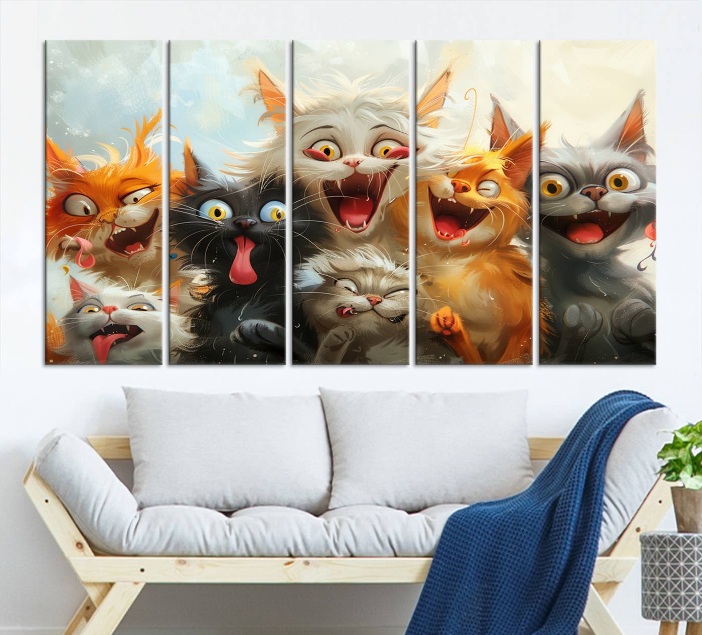 Pixar Cats Wall Art Canvas Print, Fanny Cat Wall Art Print, Comic Cartoon Cat Print