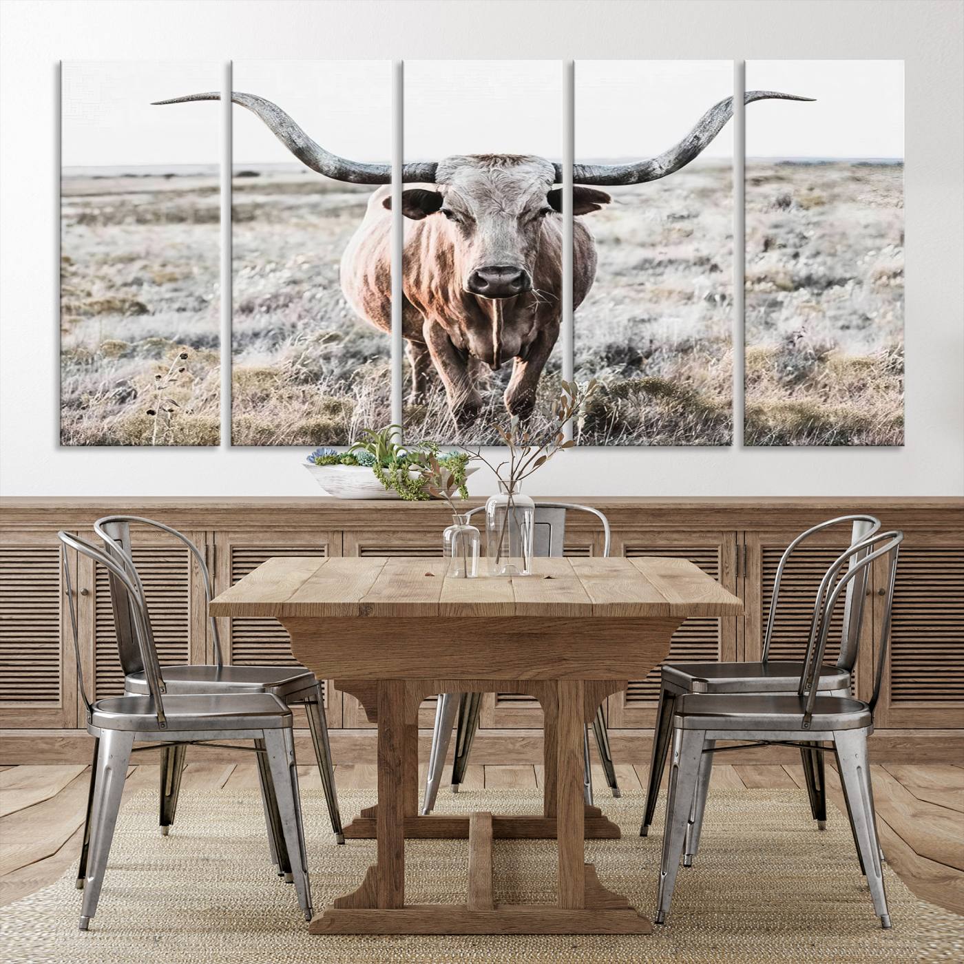 Texas Cow Longhorn Wall Art Canvas Print, Cattle Bighorn Wall Art Print