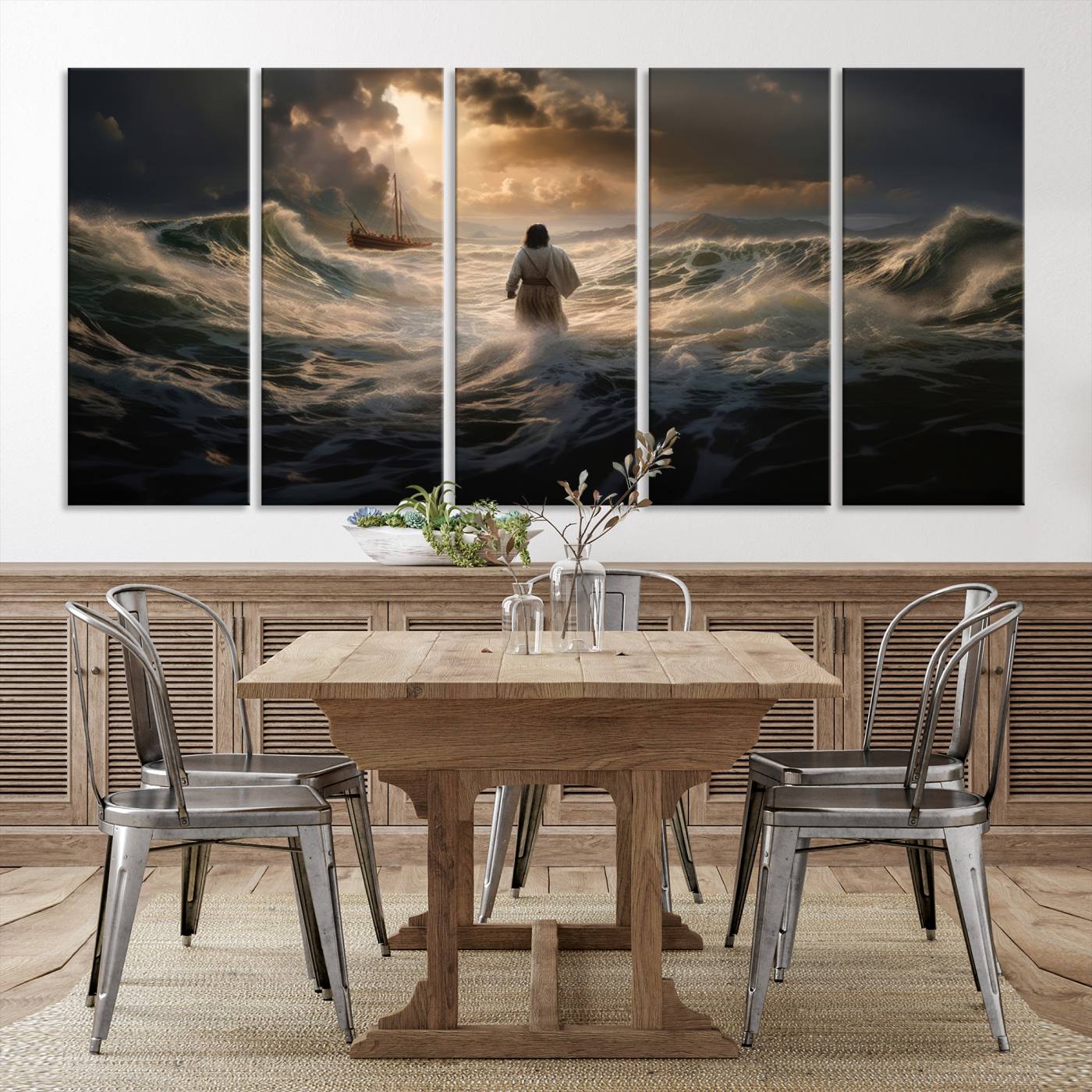 Jesus Walk in Sea Wall Art Canvas Print, Christian Wall Art Print,