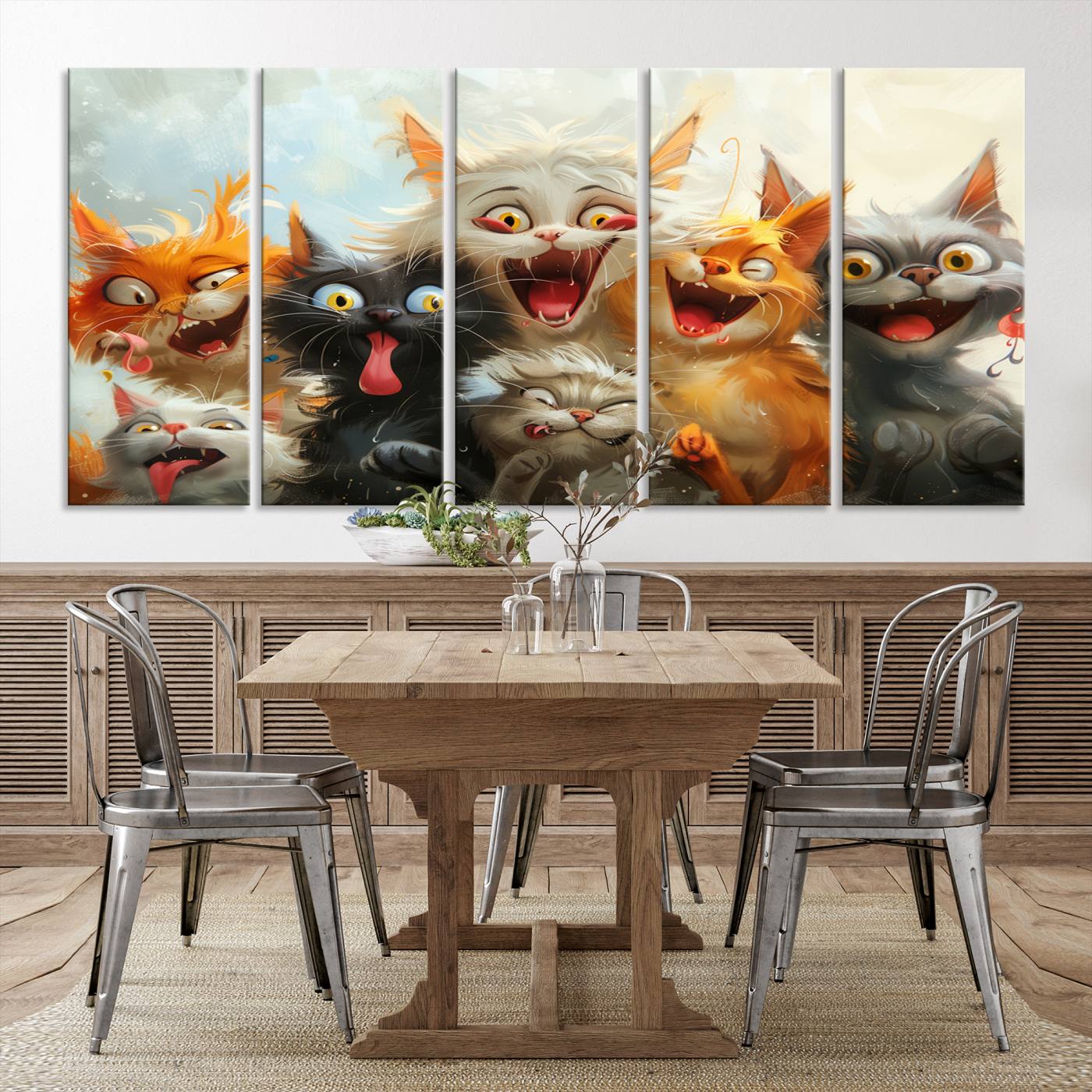 Pixar Cats Wall Art Canvas Print, Fanny Cat Wall Art Print, Comic Cartoon Cat Print