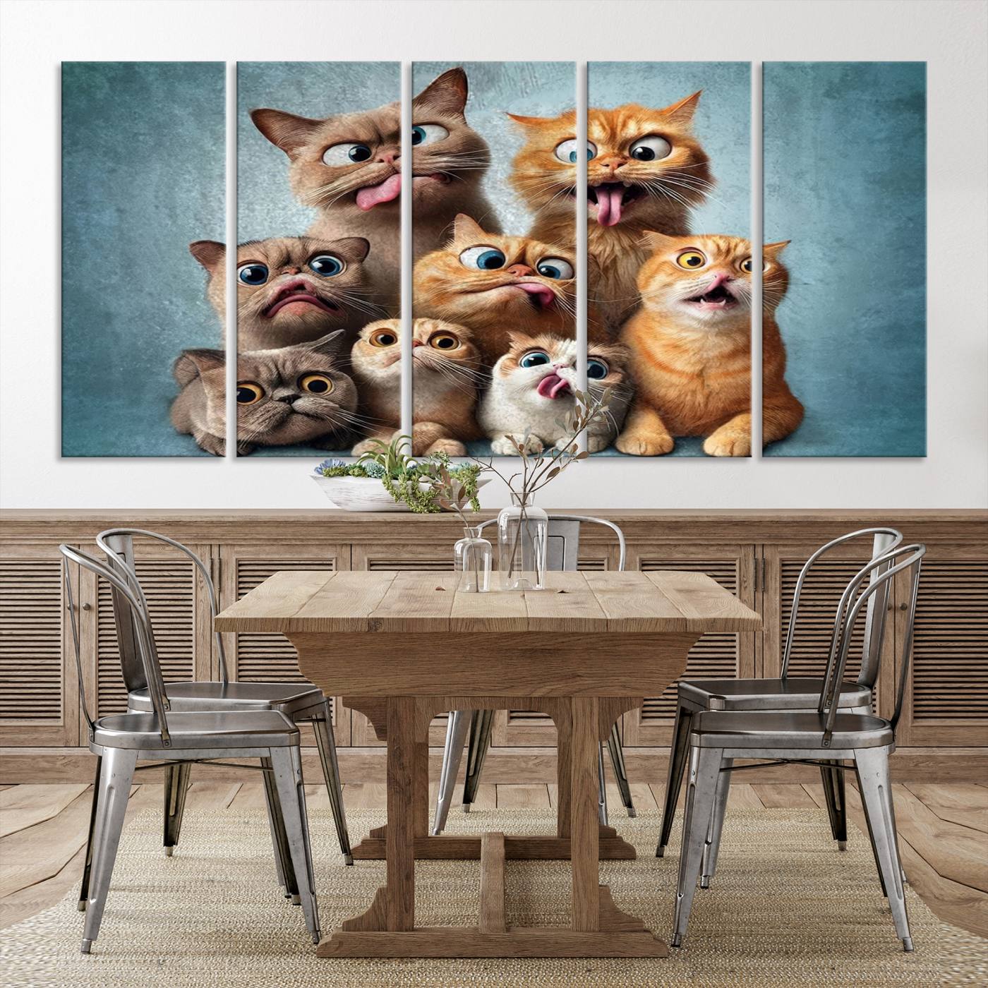 Fanny Cats Wall Art Canvas Print, Pixar Style Cat Wall Art Print, Comic Cartoon Cat Print