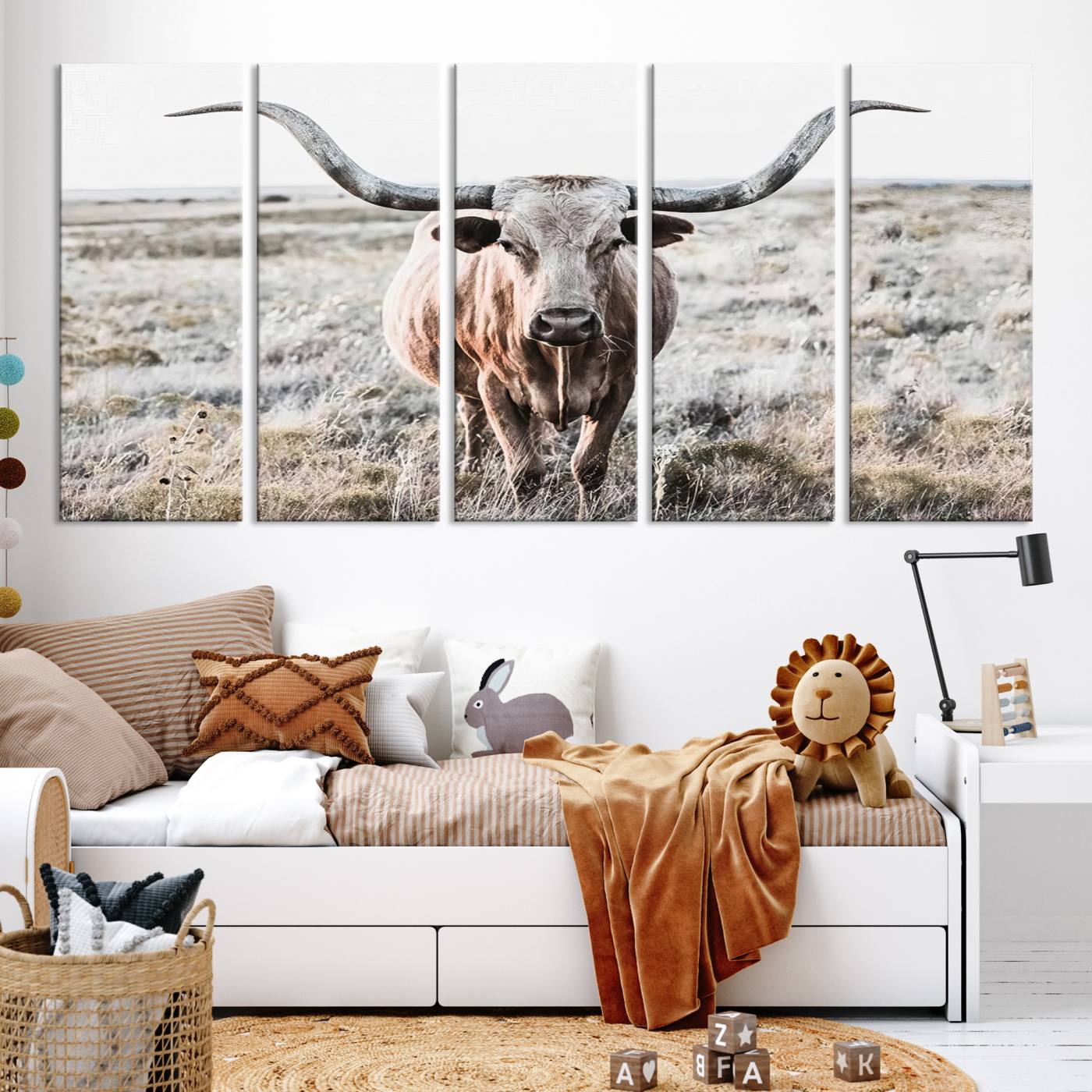 Texas Cow Longhorn Wall Art Canvas Print, Cattle Bighorn Wall Art Print